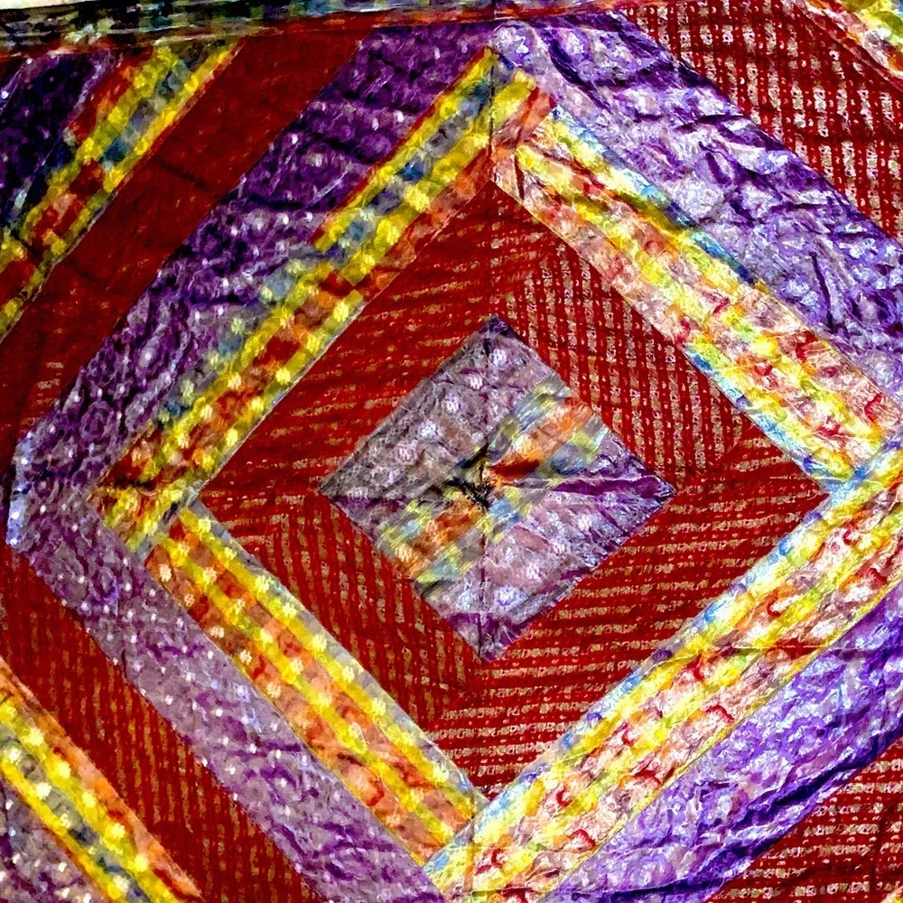 vintage euc cashmere & silk antique silk multilayered thick gold leaf oversized! - Picture 5 of 17